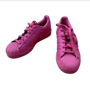 Adidas Pharrell Superstar Girls Size 4 Pink Athletic Leather Shoes Sneakers